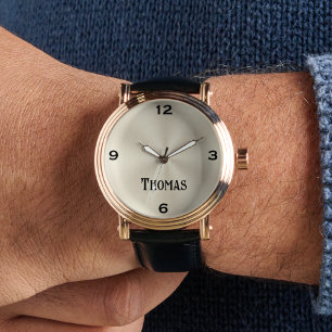 Herrenuhr im vintage Stil mit Ledergurt aus Gold Armbanduhr