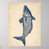 Herring Print Linocut Vintage Poster Retro Herring (Vorne)