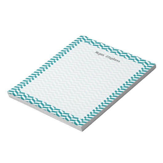 Herringbone Aquamarin Blue Personalisiert Note Pod Notizblock (Rotiert)