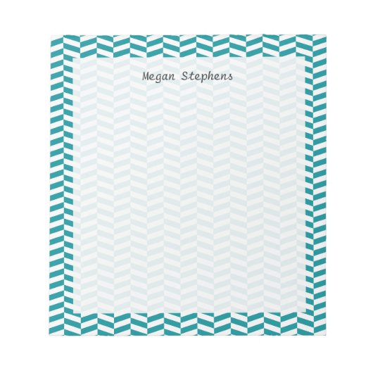 Herringbone Aquamarin Blue Personalisiert Note Pod Notizblock (Vorderseite)