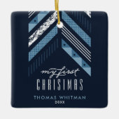 Herringbone Band 1. Weihnachtsdekoration - Blau Keramikornament (Vorderseite)