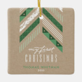 Herringbone Band 1. Weihnachtsdekoration - Grün Keramikornament (Vorderseite)