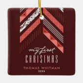 Herringbone Band 1. Weihnachtsdekoration - Rot Keramikornament (Vorderseite)