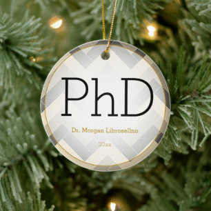 Herringbone Black Tan PhD Abschluss Name Jahr Keramik Ornament