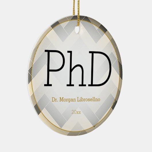 Herringbone Black Tan PhD Abschluss Name Jahr Keramik Ornament (Rechts)