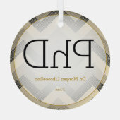 Herringbone Black Tan PhD Abschluss Name Ornament Aus Glas (Rückseite)