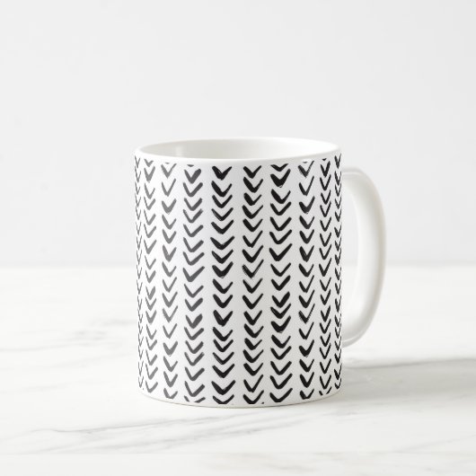 Herringbone Black & White Kaffeetasse (VorderseiteRechts)