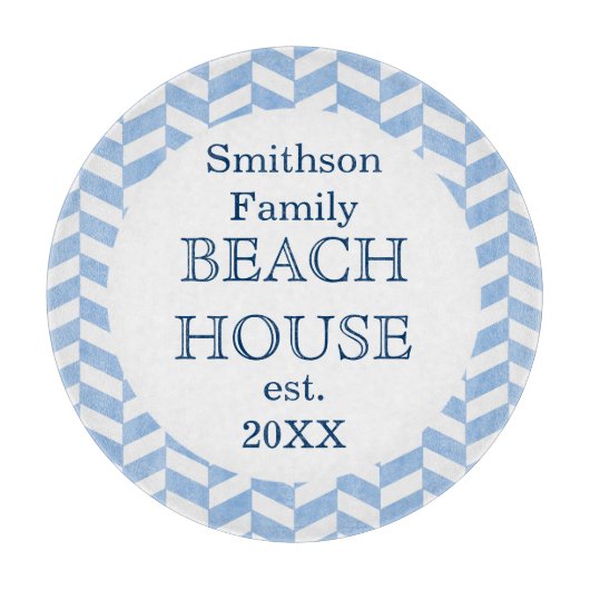 Herringbone Blue White Beach House Schneidebrett (Vorderseite)