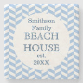 Herringbone Blue White Beach House Steinuntersetzer (Vorderseite)
