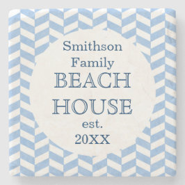 Herringbone Blue White Beach House Steinuntersetzer