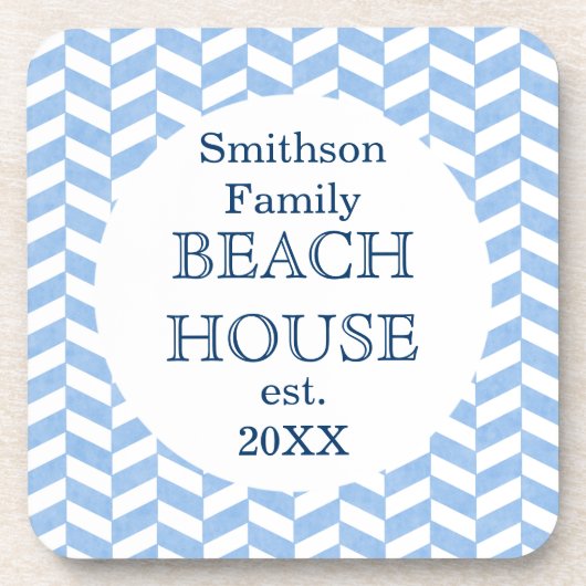 Herringbone Blue White Beach House Untersetzer (Vorderseite)