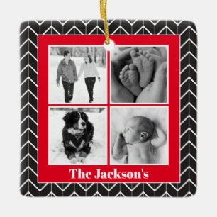 Herringbone Foto Collage Moderne Weihnachtszeit-Ke Keramikornament