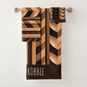Herringbone geflochten braunes, modernes Muster Badhandtuch Set (Insitu)