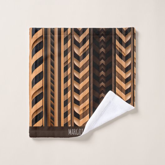 Herringbone geflochten braunes, modernes Muster Badhandtuch Set (Waschlappen)