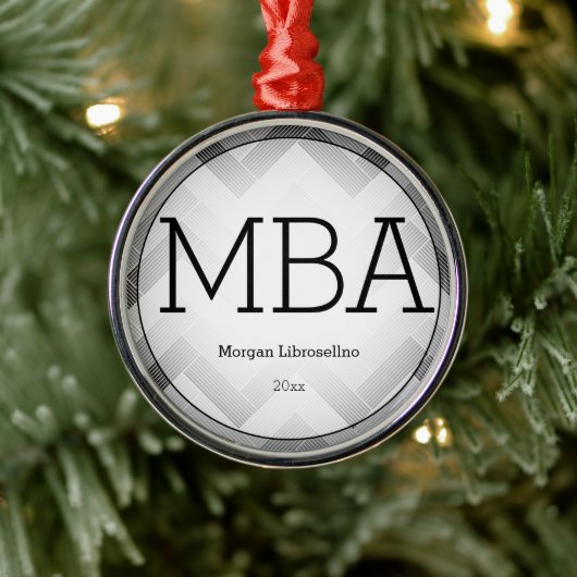 Herringbone Gray Black MBA Abschluss Name Year Ornament Aus Metall (Baum)
