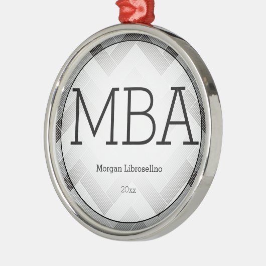 Herringbone Gray Black MBA Abschluss Name Year Ornament Aus Metall (Links)