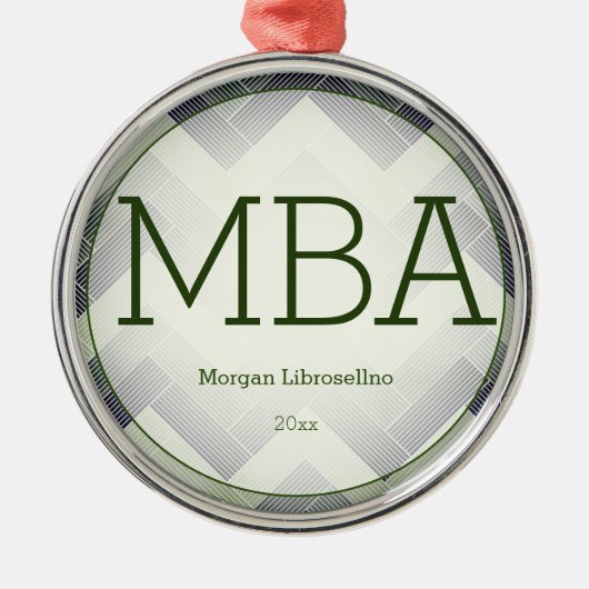 Herringbone Green White MBA Abschluss Name Year Ornament Aus Metall (Vorne)