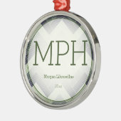 Herringbone Green White Name MPH Abschluss Ornament Aus Metall (Links)