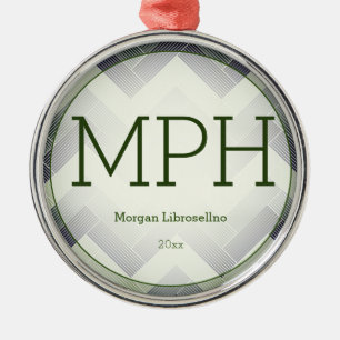 Herringbone Green White Name MPH Abschluss Ornament Aus Metall