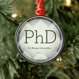 Herringbone Green White PhD Abschluss Name Year Ornament Aus Metall
