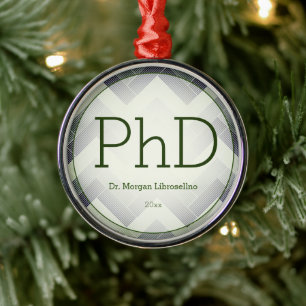 Herringbone Green White PhD Abschluss Name Year Ornament Aus Metall