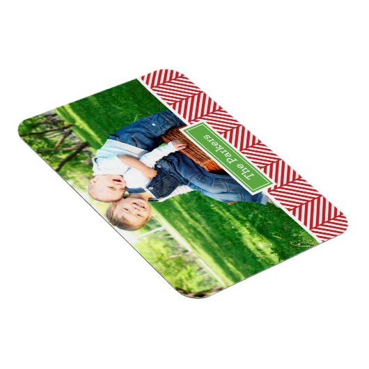 Herringbone Holiday Monogram Foto Magnet (Rechte Seite)