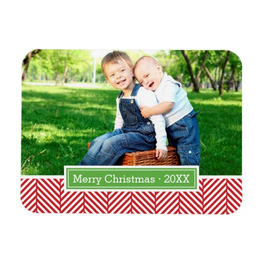 Herringbone Holiday Monogram Foto Magnet (Horizontal)