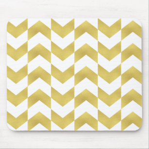 Herringbone Muster Gold & White Mousepad