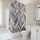 Herringbone-Muster in Blue Brown Grau Duschvorhang (Beispiel)