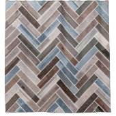 Herringbone-Muster in Blue Brown Grau Duschvorhang (Vorderseite)