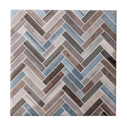 Herringbone-Muster in Blue Brown Grau Fliese (Vorderseite)