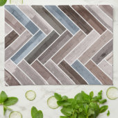 Herringbone-Muster in Blue Brown Grau Geschirrtuch (Gefaltet)