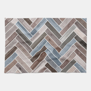 Herringbone-Muster in Blue Brown Grau Geschirrtuch