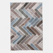 Herringbone-Muster in Blue Brown Grau Geschirrtuch (Vertikal)