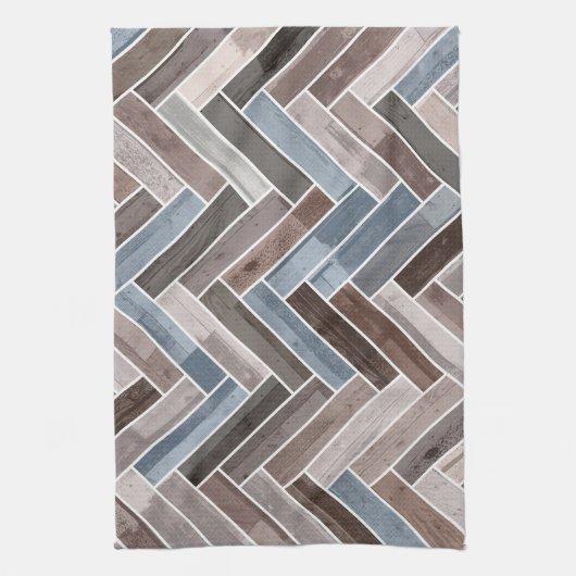 Herringbone-Muster in Blue Brown Grau Geschirrtuch (Vertikal)