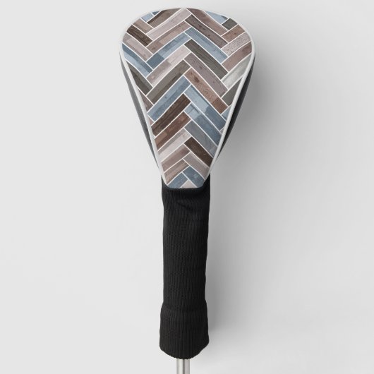 Herringbone-Muster in Blue Brown Grau Golf Headcover (Vorderseite)