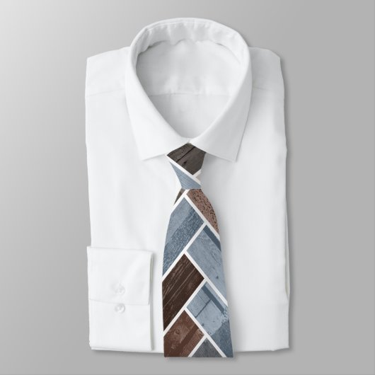 Herringbone-Muster in Blue Brown Grau Krawatte (Gebunden)