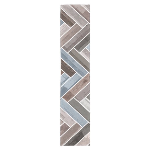 Herringbone-Muster in Blue Brown Grau Kurzer Tischläufer (Vorderseite)