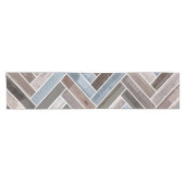 Herringbone-Muster in Blue Brown Grau Kurzer Tischläufer (Horizontal)