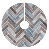 Herringbone-Muster in Blue Brown Grau Polyester Weihnachtsbaumdecke (Vorderseite)