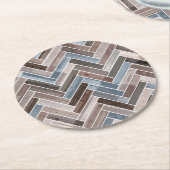 Herringbone-Muster in Blue Brown Grau Runder Pappuntersetzer (Angewinkelt)