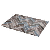Herringbone-Muster in Blue Brown Grau Schneidebrett (Ecke)