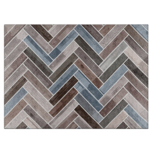 Herringbone-Muster in Blue Brown Grau Schneidebrett