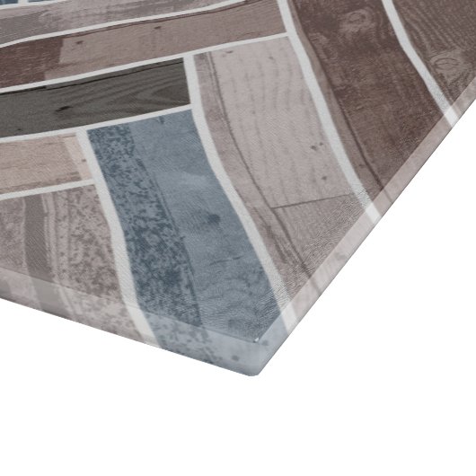 Herringbone-Muster in Blue Brown Grau Schneidebrett (Ecke)