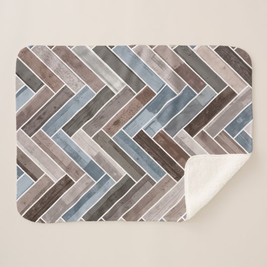 Herringbone-Muster in Blue Brown Grau Sherpadecke (Vorderseite (Horizontal))