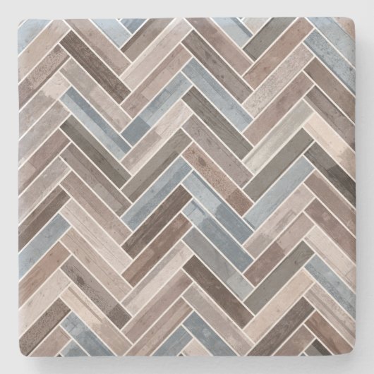 Herringbone-Muster in Blue Brown Grau Steinuntersetzer (Vorderseite)