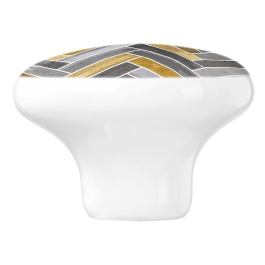 Herringbone-Muster in Grau und Gelb Keramikknauf (Seitenansicht)