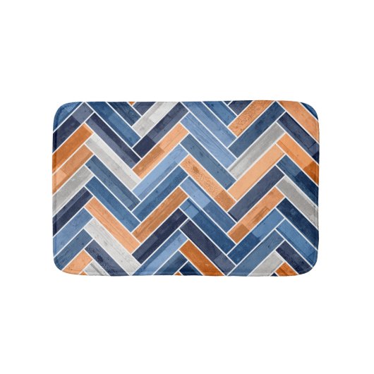 Herringbone-Muster in Navy Blue und Orange Badematte (Vorderseite)
