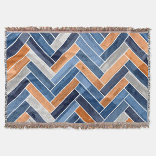 Herringbone-Muster in Navy Blue und Orange Decke