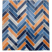 Herringbone-Muster in Navy Blue und Orange Duschvorhang (Vorderseite)